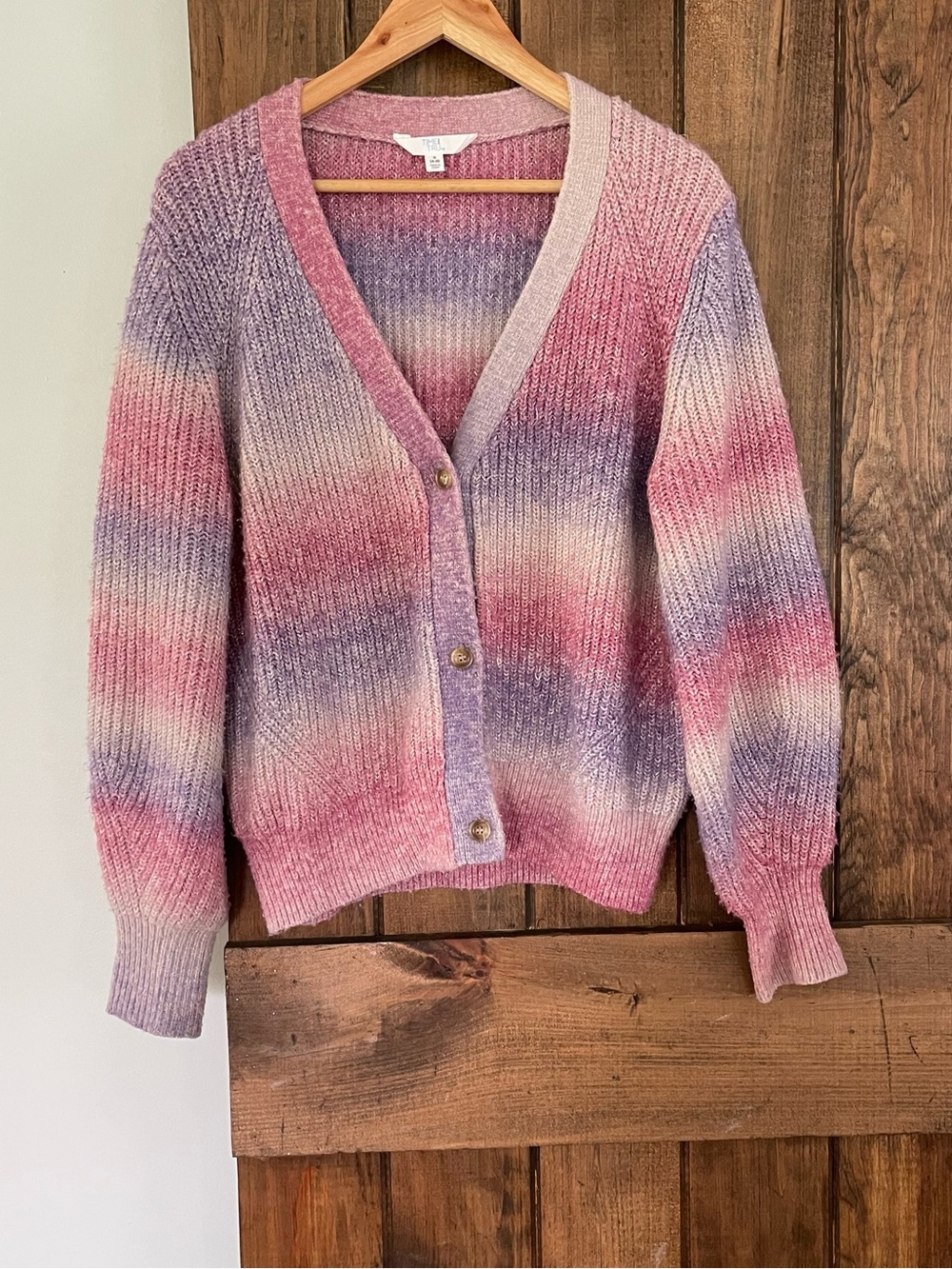 Time and Tru Pink & Purple Metallic Ombre Oversized Cardigan Fairycore Sparkly